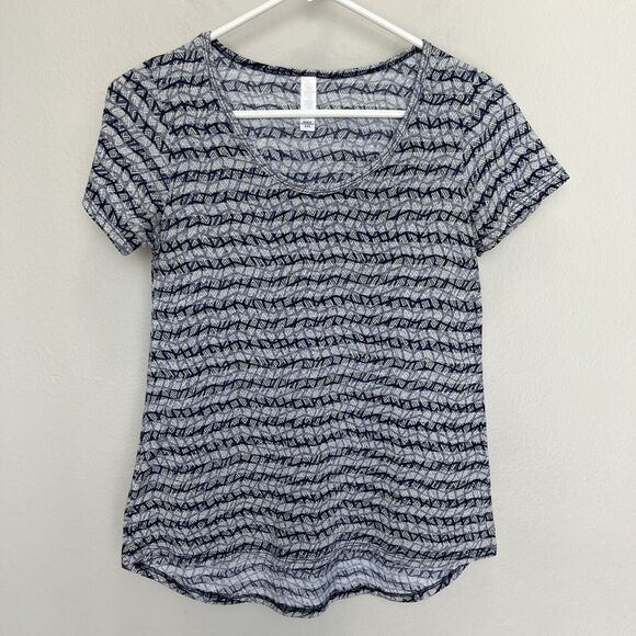 Lularoe | Blue & Cream Striped Print Short Sleeve Top XXS Simply Comfortable - Picture 2 of 5